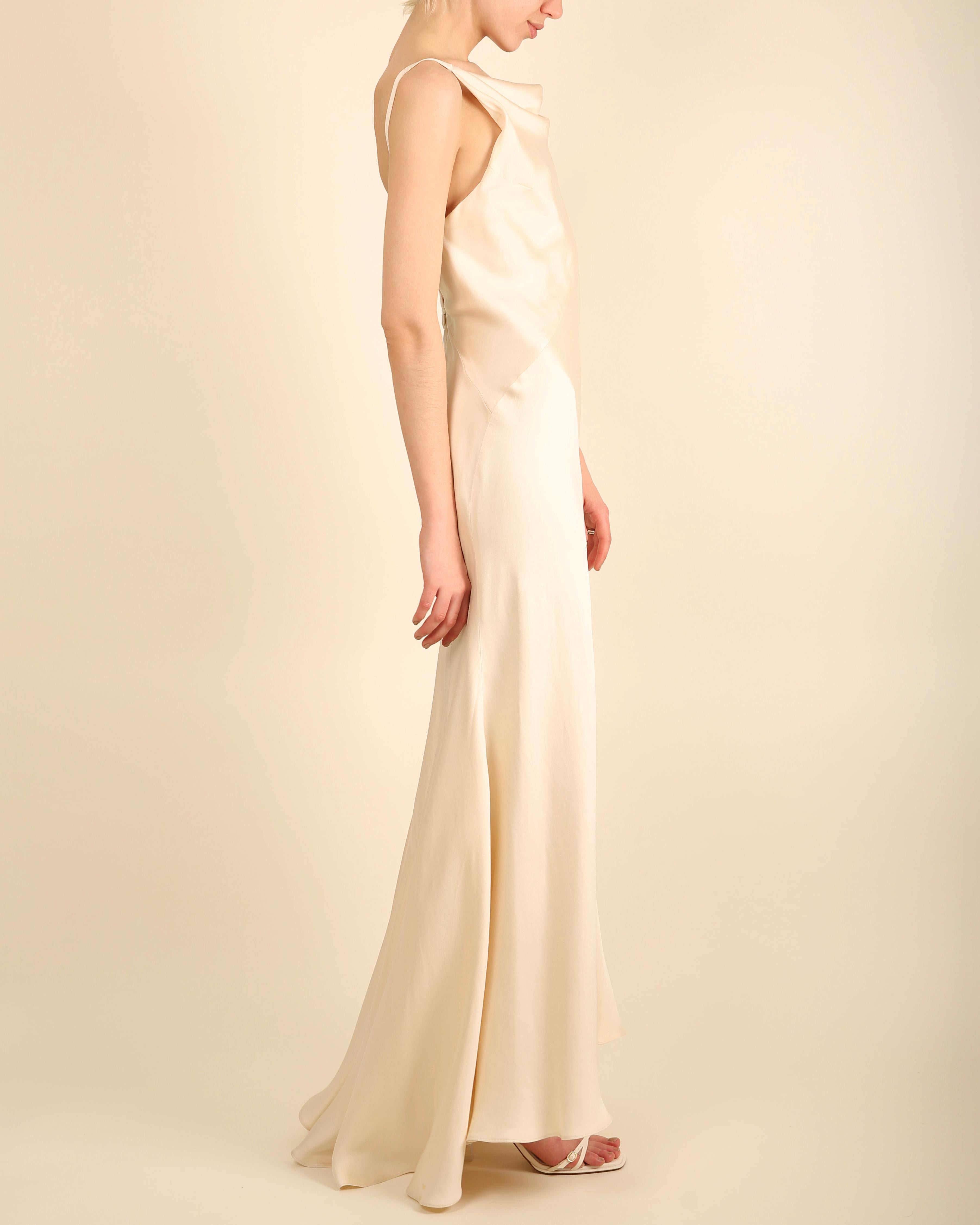 Beige Ralph Lauren champagne bias cut backless silk slip style backless gown dress