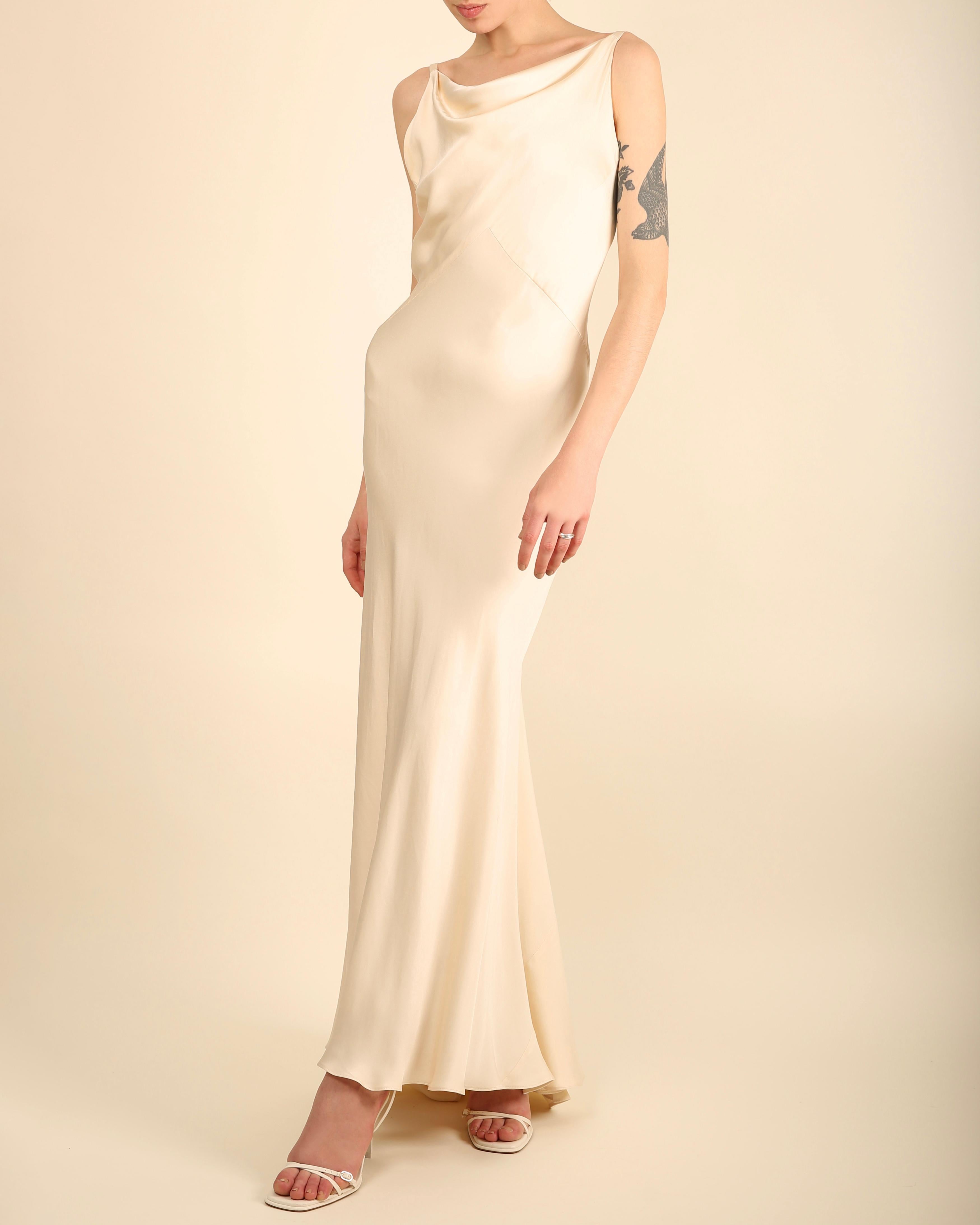 Ralph Lauren champagne bias cut backless silk slip style gown robe dos nu en vente 2
