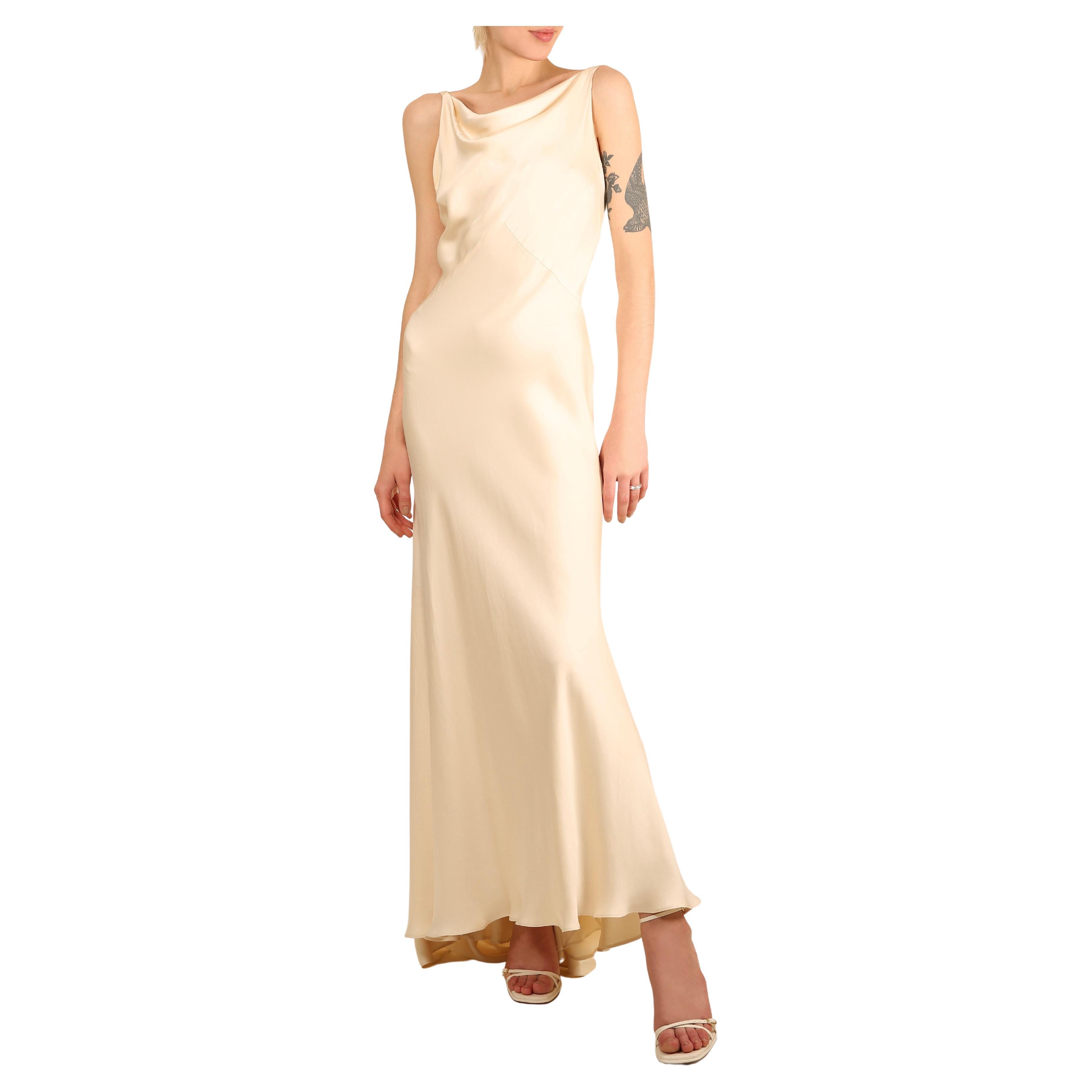 Ralph Lauren champagne bias cut backless silk slip style gown robe dos nu en vente