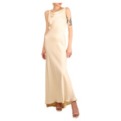 Ralph Lauren champagne bias cut backless silk slip style backless gown dress