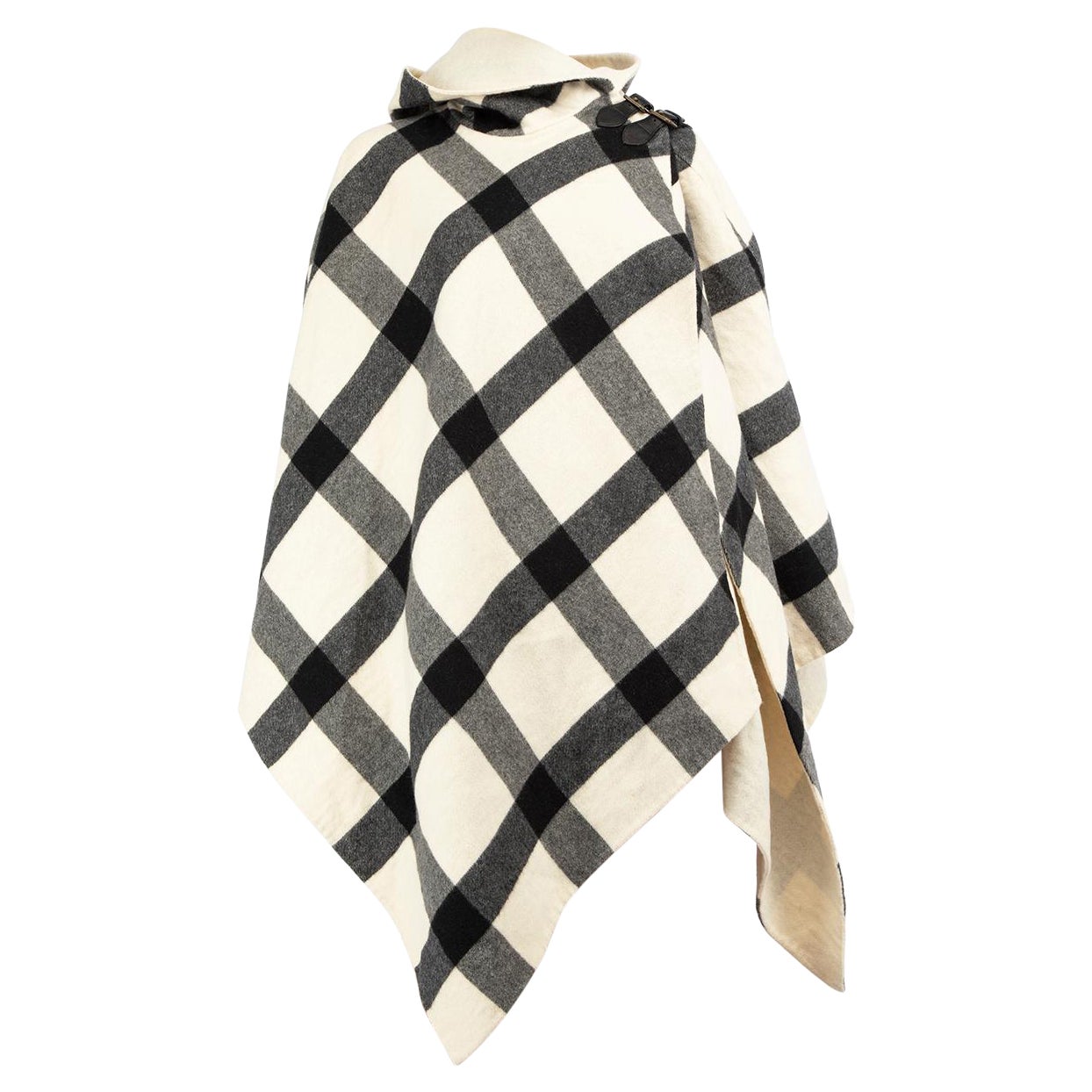 Ralph Lauren Check Print Cashmere Buckled Cape Size S