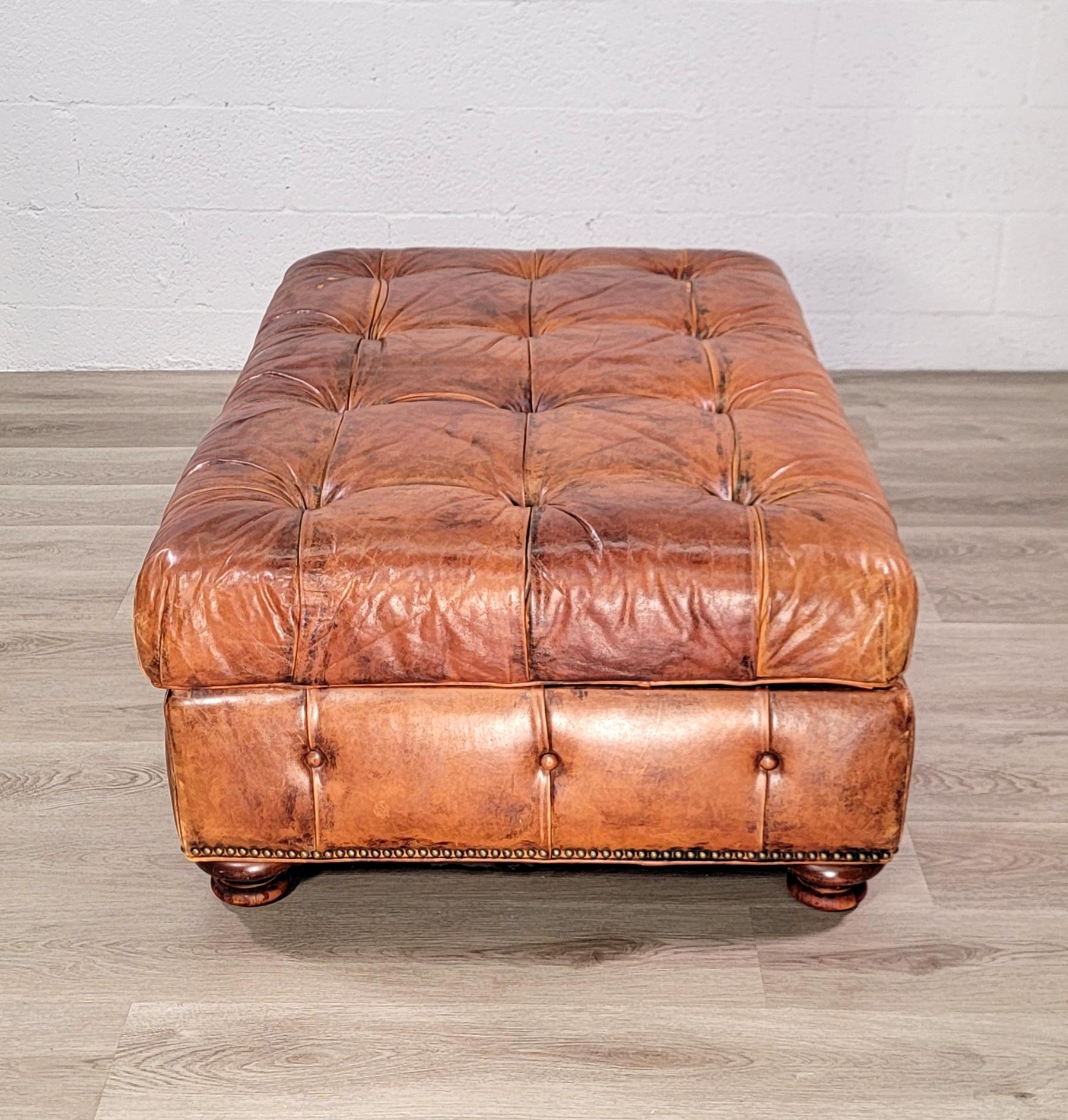 Ralph Lauren Chesterfield Cognac Leather Storage Ottoman 3