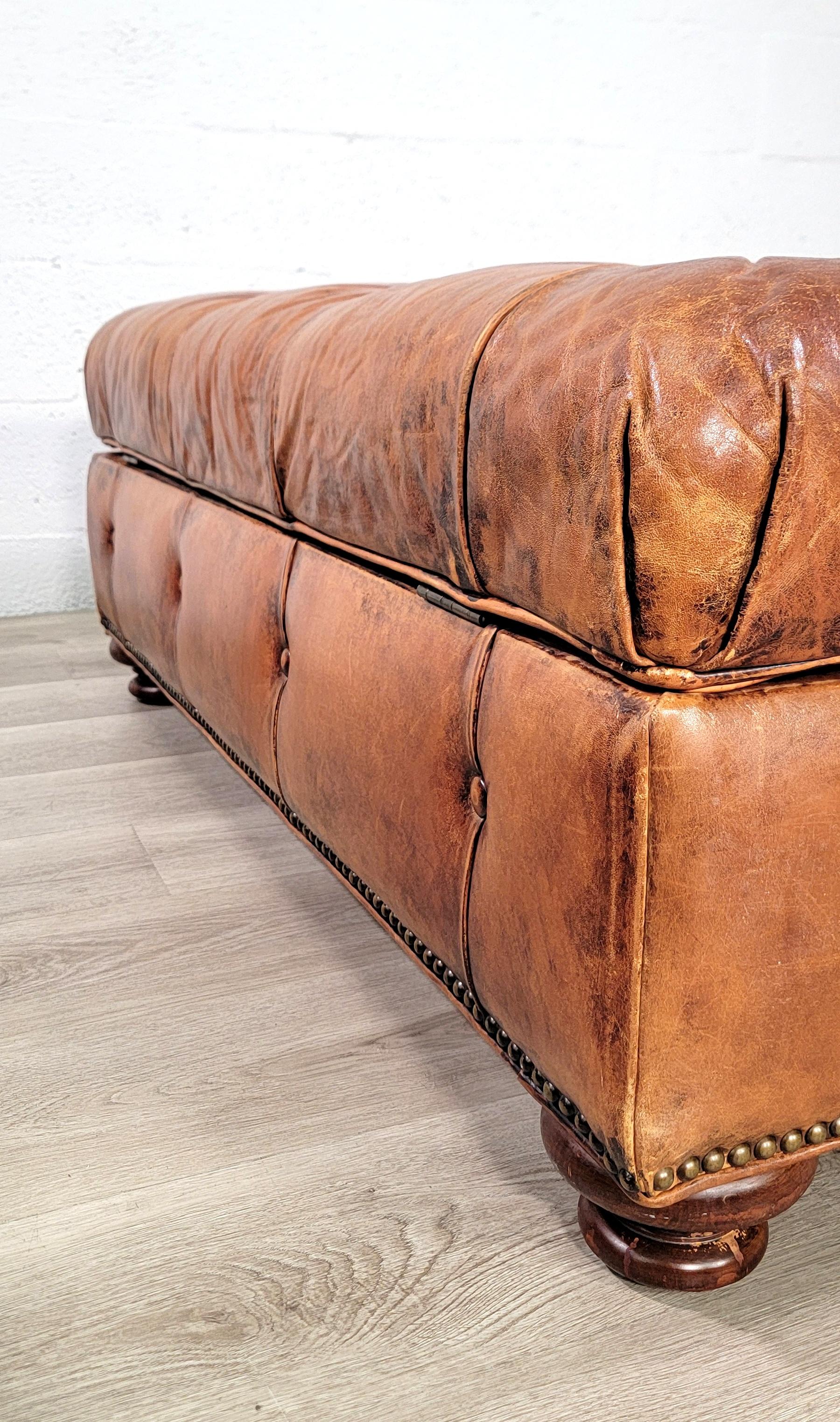 Ralph Lauren Chesterfield Cognac Leather Storage Ottoman 5