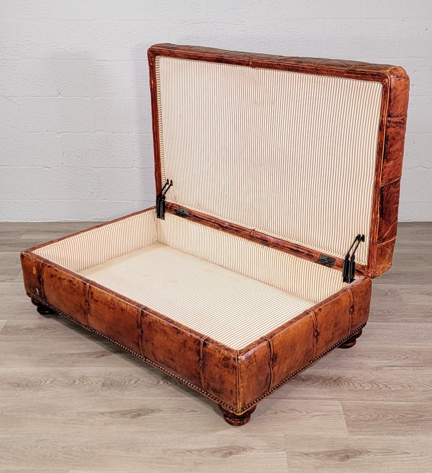 Ralph Lauren Chesterfield Cognac Leather Storage Ottoman 6