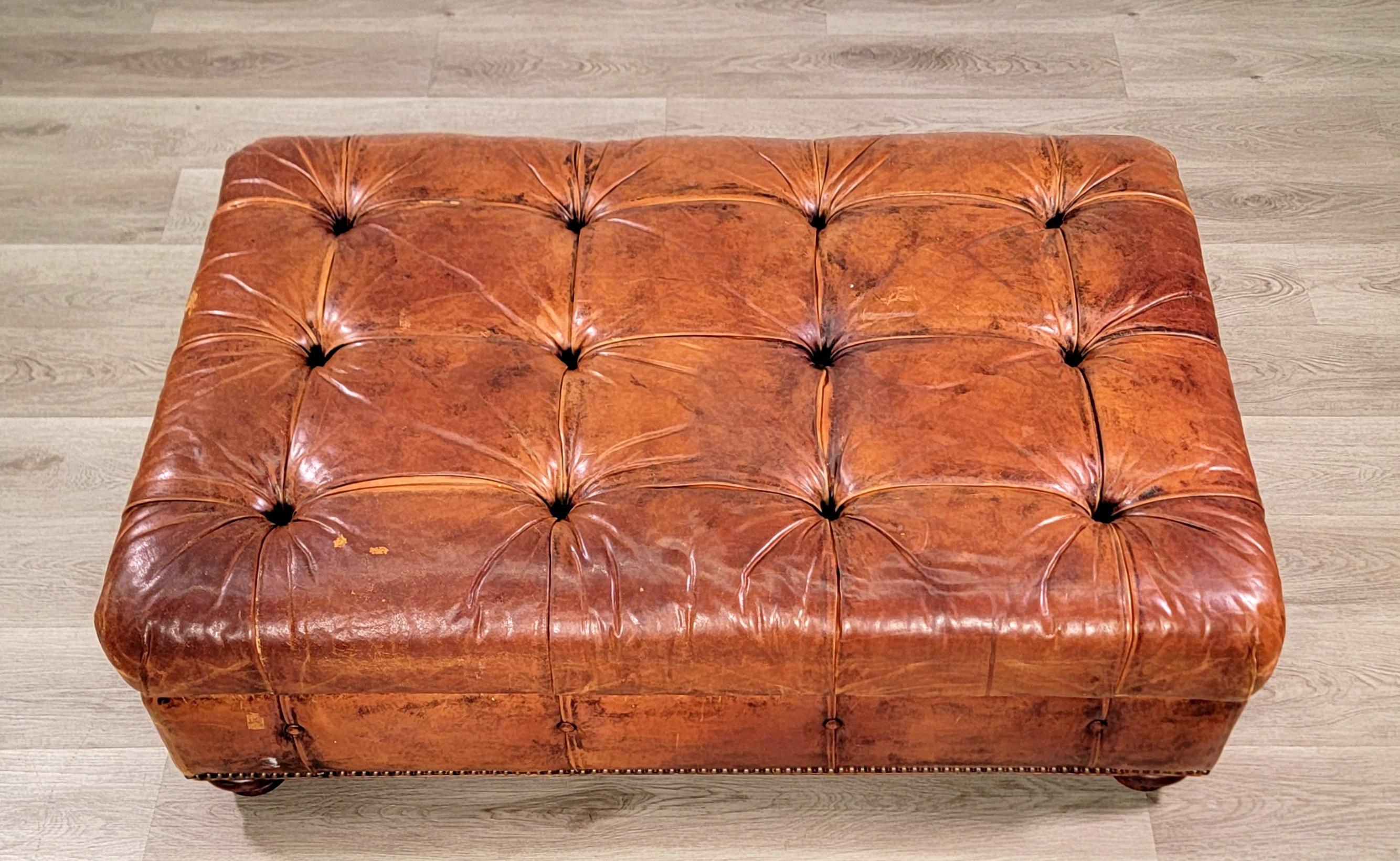 Ralph Lauren Chesterfield Cognac Leather Storage Ottoman 7