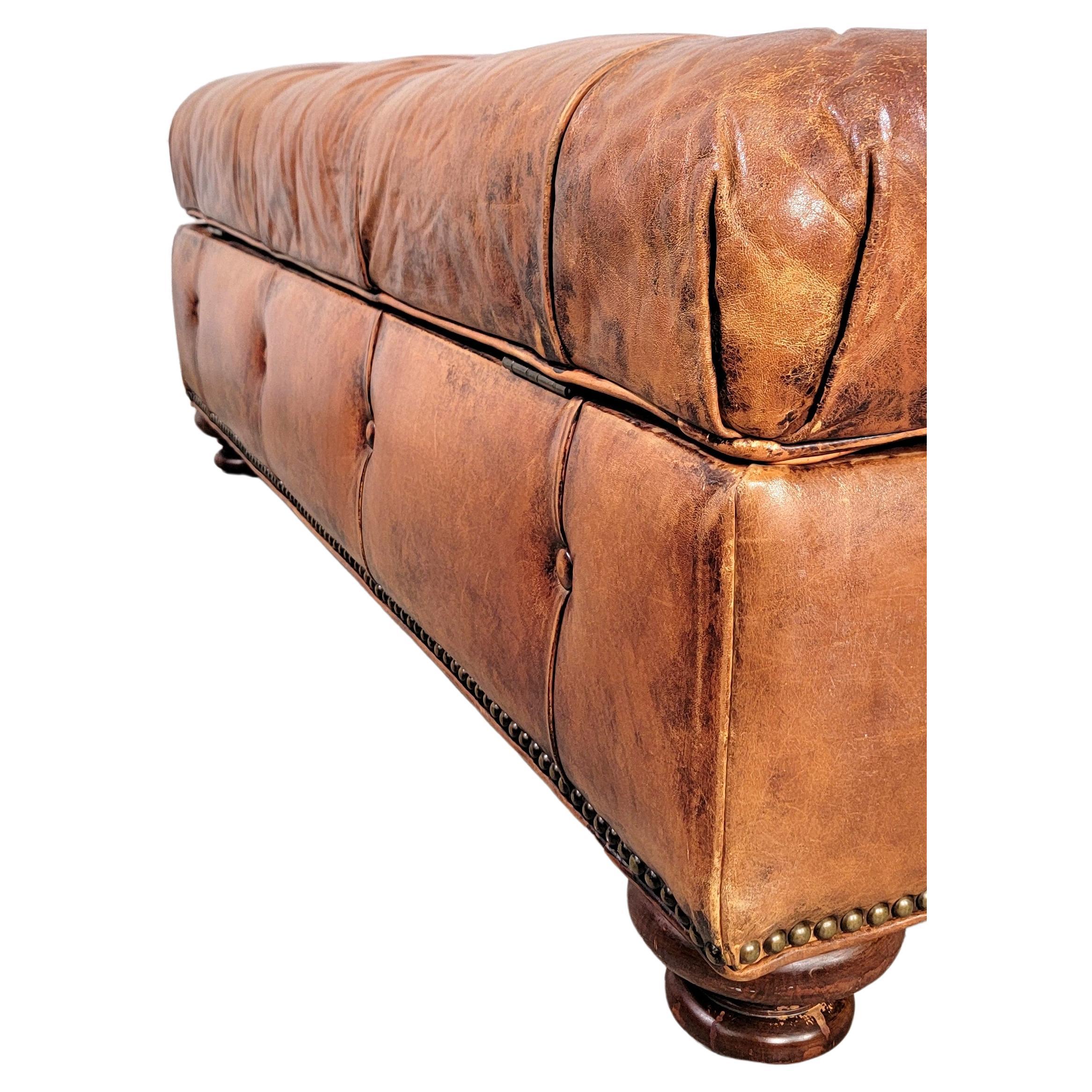 Hand-Crafted Ralph Lauren Chesterfield Cognac Leather Storage Ottoman