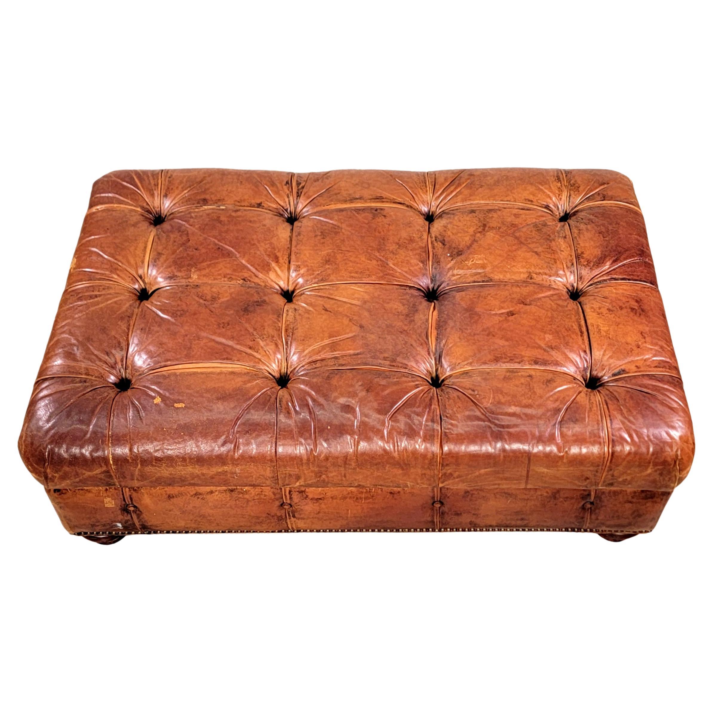20th Century Ralph Lauren Chesterfield Cognac Leather Storage Ottoman