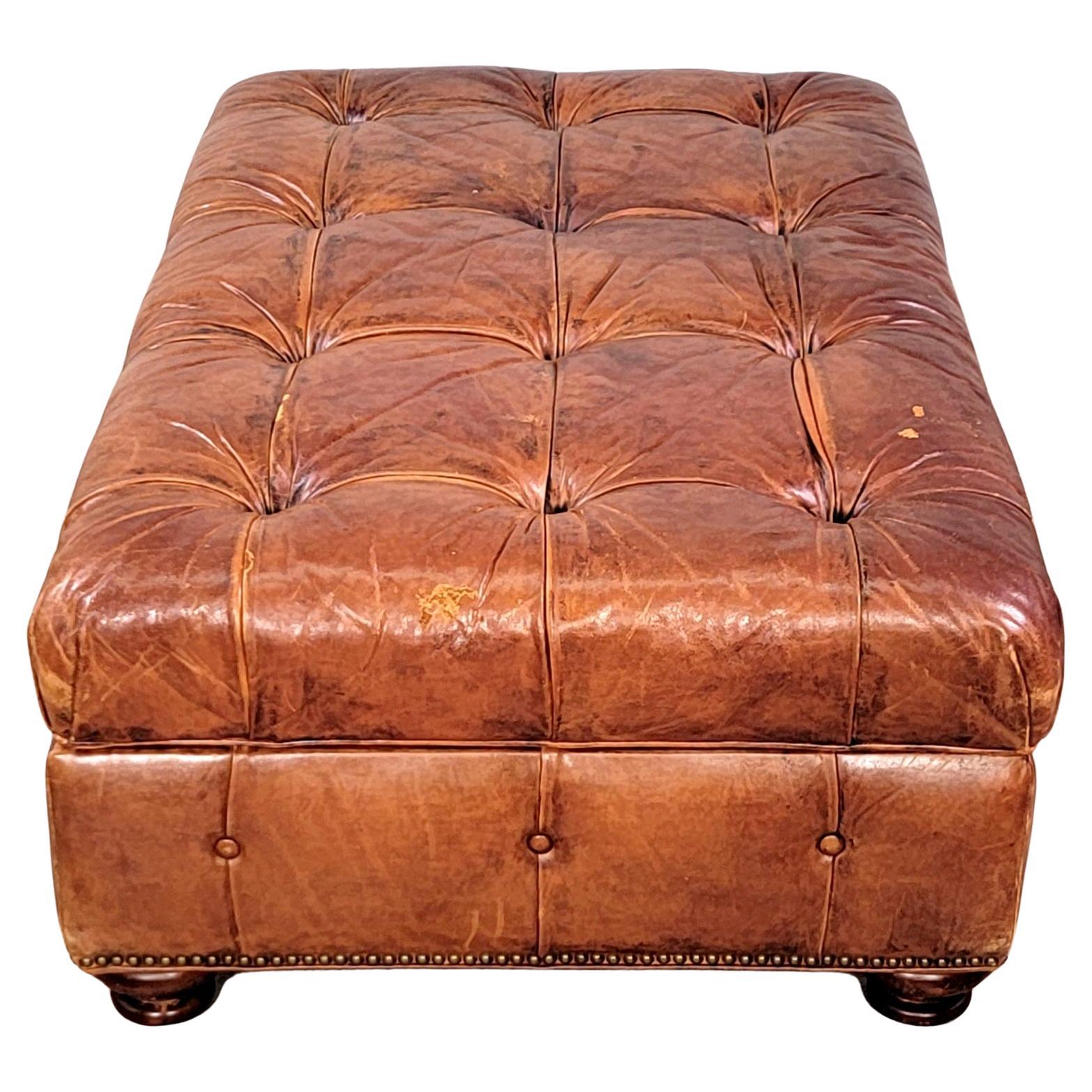 Metal Ralph Lauren Chesterfield Cognac Leather Storage Ottoman