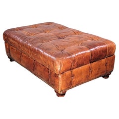 Ralph Lauren Chesterfield Cognac Leather Storage Ottoman