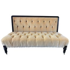 Ralph Lauren Chesterfield Velvet Tufted Mahogany Settee Loveseat Sofa