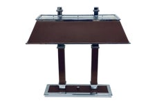 Ralph Lauren Chrome and Black Leather Desk or Table Lamp