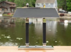 Ralph Lauren Chrome and Black Leather Desk or Table Lamp