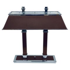 Ralph Lauren Chrome and Black Leather Desk or Table Lamp