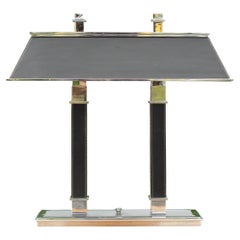 Ralph Lauren Chrome and Black Leather Desk or Table Lamp