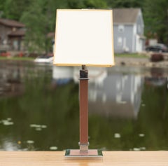 Ralph Lauren Chrome and Brown Leather Desk or Table Lamp