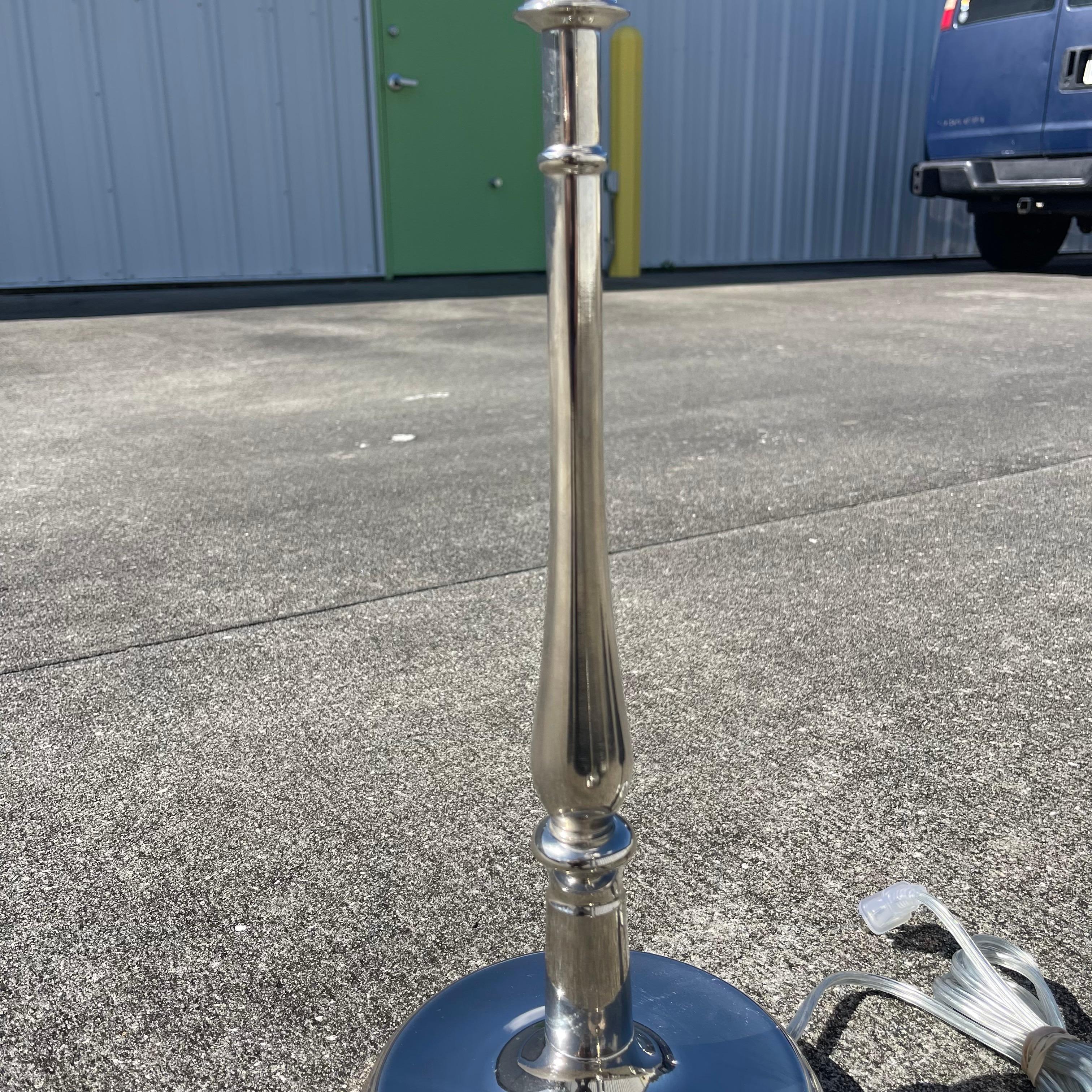 Ralph Lauren Chrome Candlestick Table Lamps, a Pair In Good Condition In Jensen Beach, FL