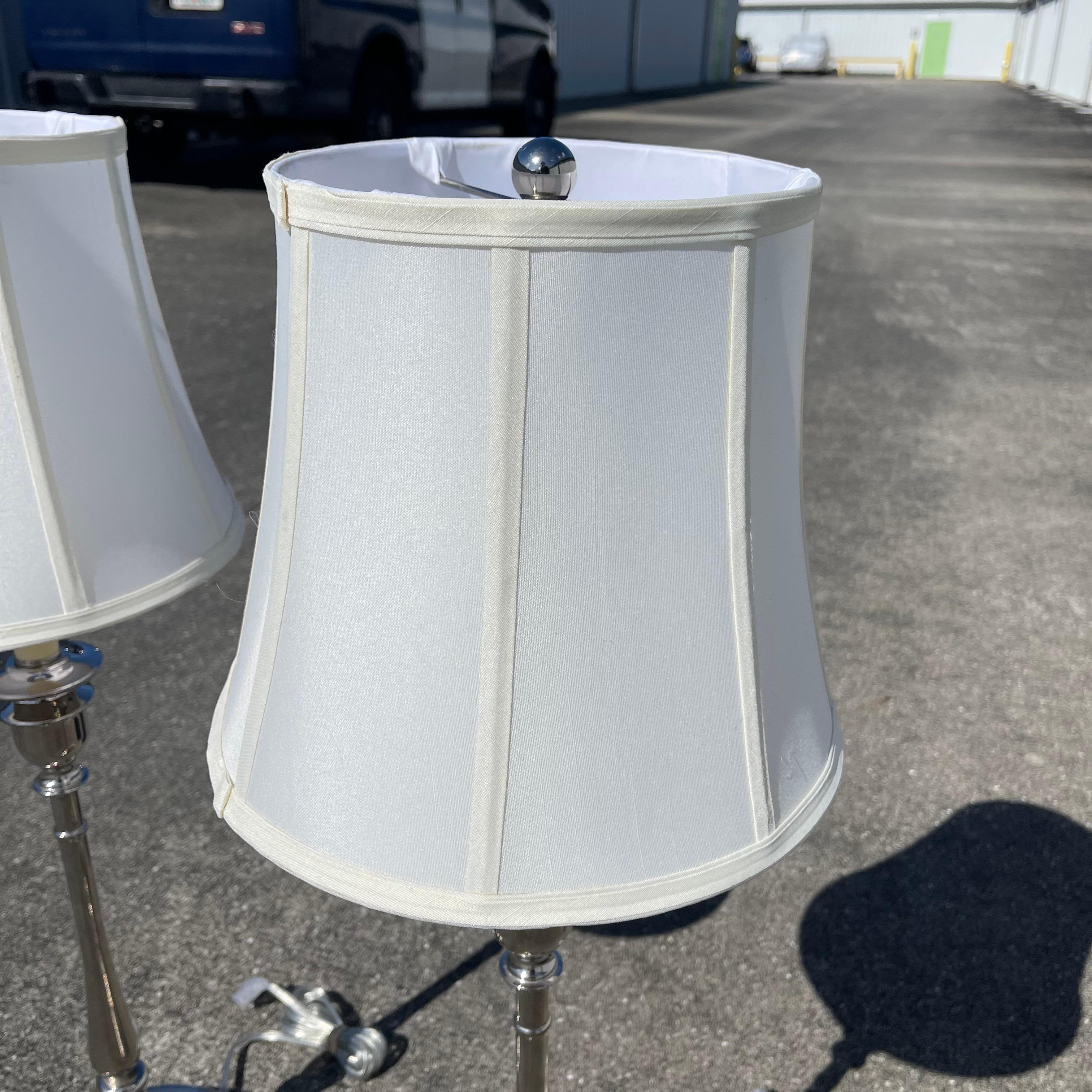 20th Century Ralph Lauren Chrome Candlestick Table Lamps, a Pair
