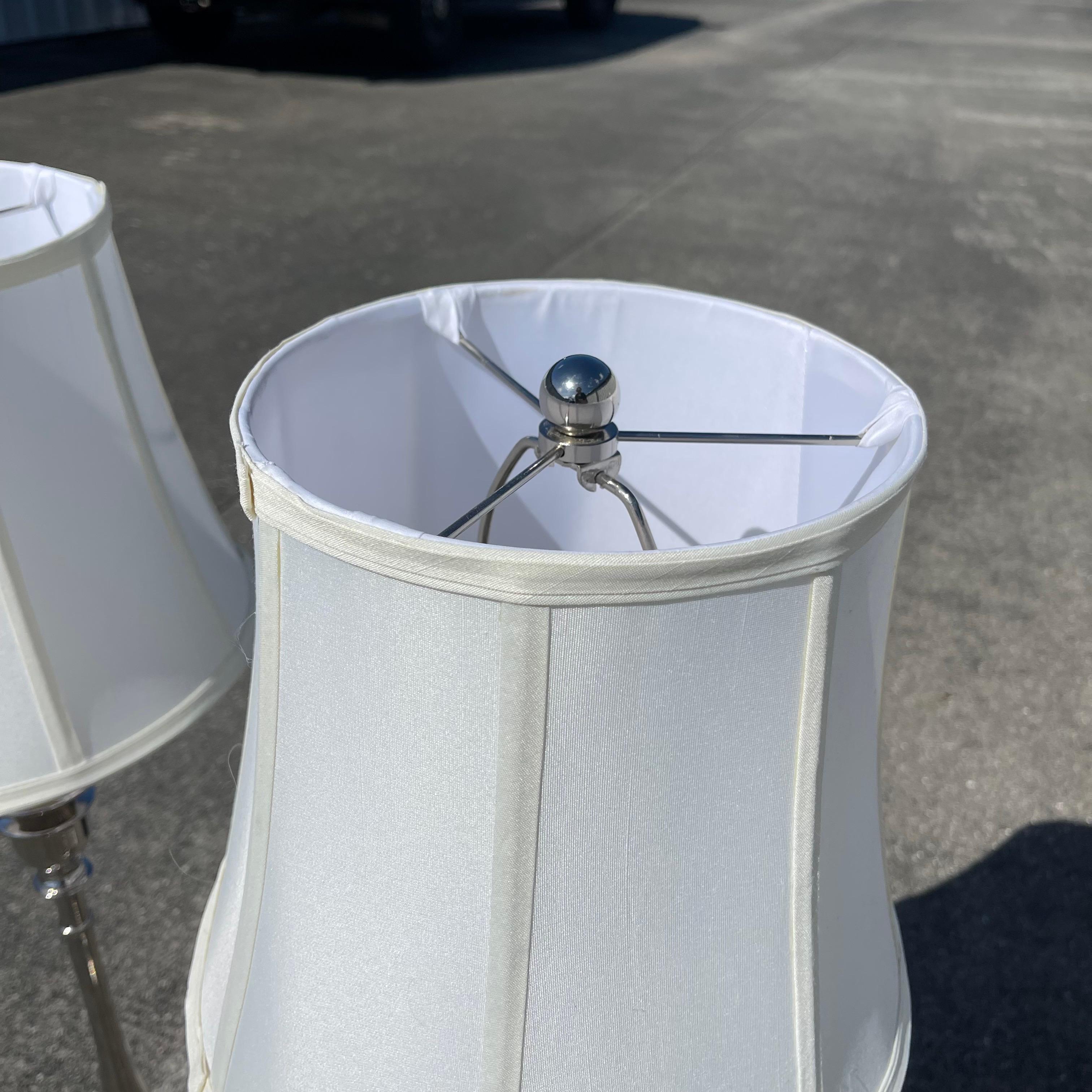 Metal Ralph Lauren Chrome Candlestick Table Lamps, a Pair