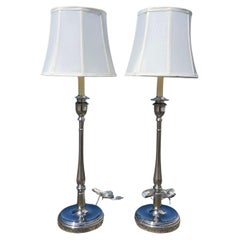 Ralph Lauren Chrome Candlestick Table Lamps, a Pair
