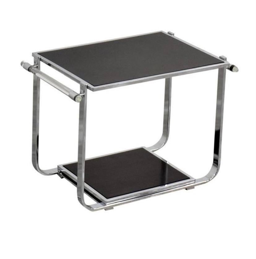 Ralph Lauren Chrome & Lucite Modern Wood Bar Tea Table In Good Condition For Sale In Lambertville, NJ