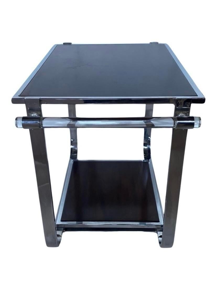 Contemporary Ralph Lauren Chrome & Lucite Modern Wood Bar Tea Table For Sale