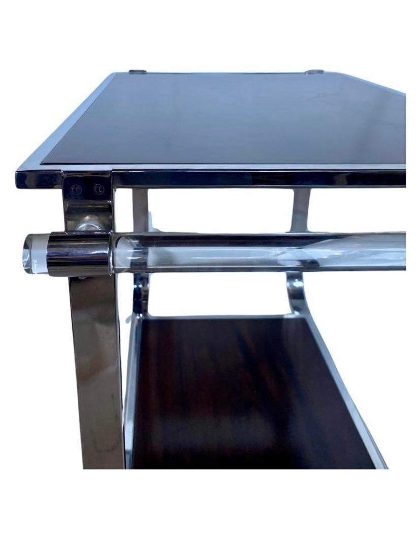 Ralph Lauren Chrome & Lucite Modern Wood Bar Tea Table For Sale 1