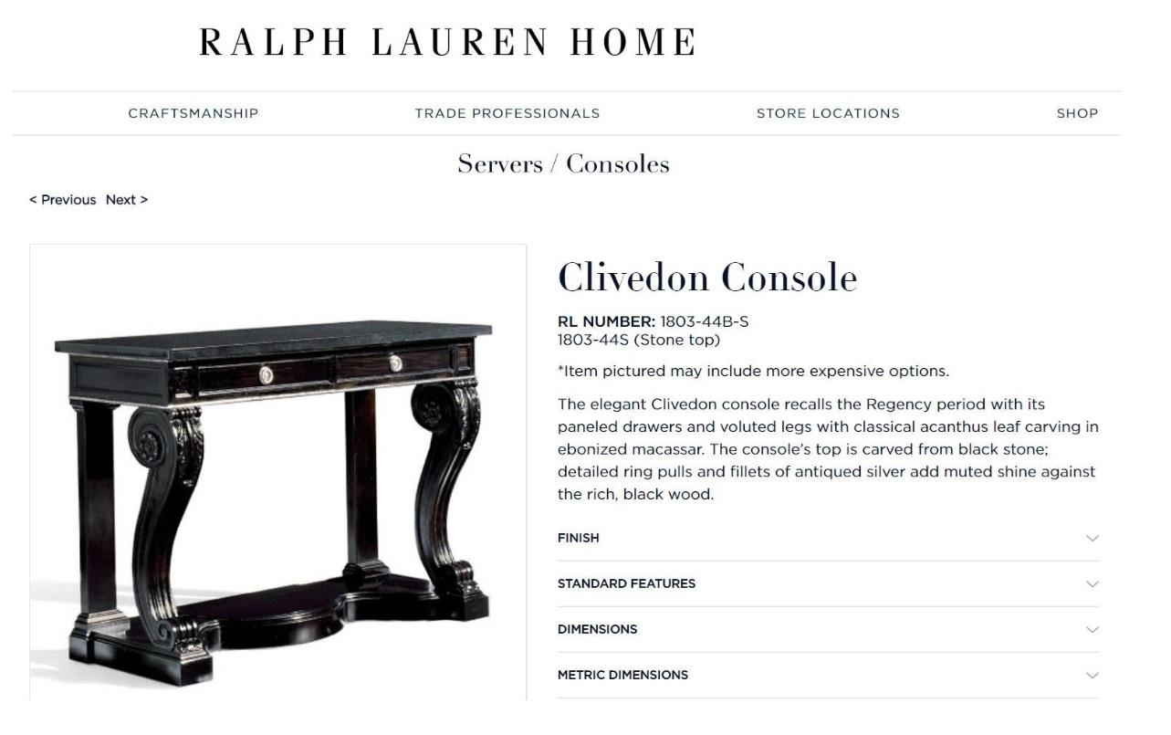 Royal House Antiques

Royal House Antiques delighted to offer for sale this RRP £17,000 Macassar Ebony, American Mahogany with solid marble top Ralph Lauren Clivedon console table 

Please note the delivery fee listed is just a guide, it covers