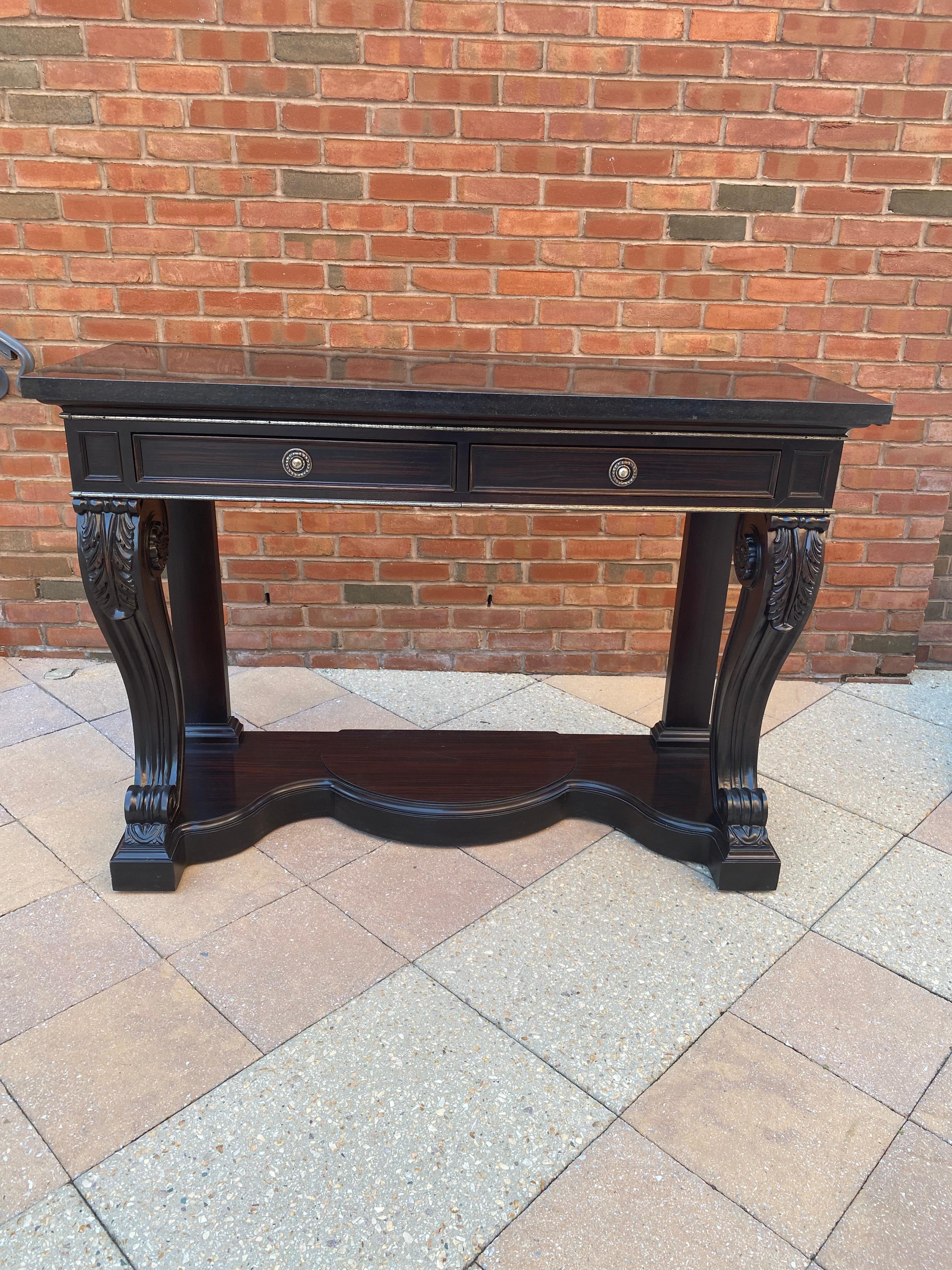 Ebonized Ralph Lauren Clivedon Macassar and Marble Console Table  For Sale