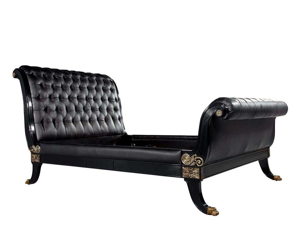 Ralph Lauren Clivedon Tufted Black Leather Bed Queen Size For Sale 10