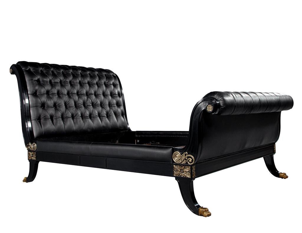 Ralph Lauren Clivedon Tufted Black Leather Bed Queen Size For Sale 13