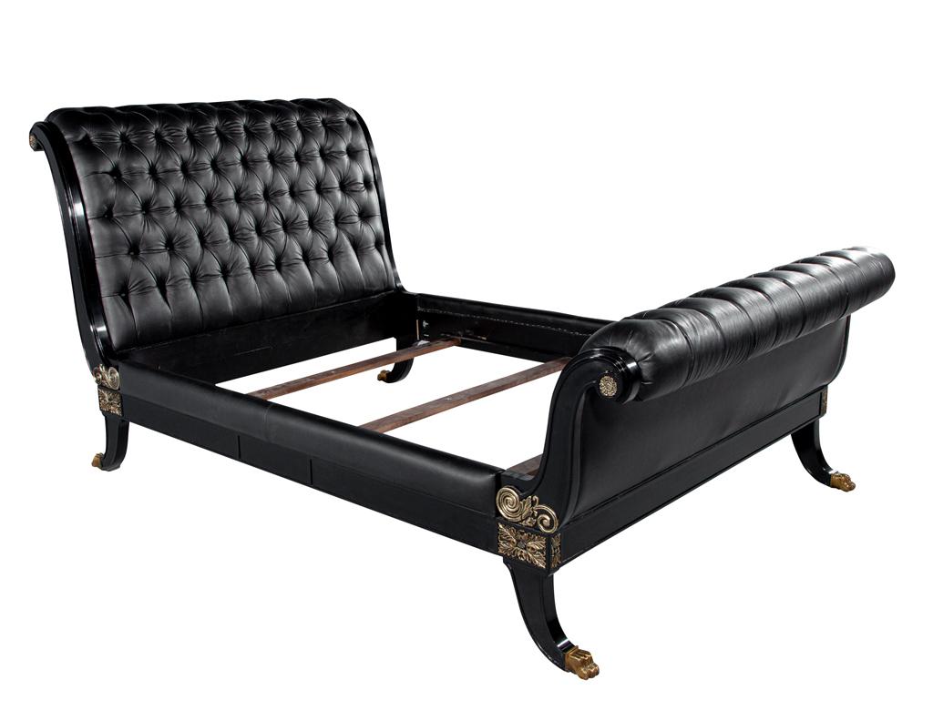 American Ralph Lauren Clivedon Tufted Black Leather Bed Queen Size For Sale