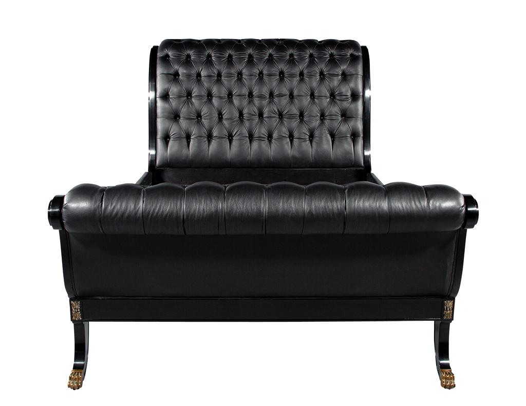 Ralph Lauren Clivedon Tufted Black Leather Bed Queen Size In Good Condition For Sale In North York, ON