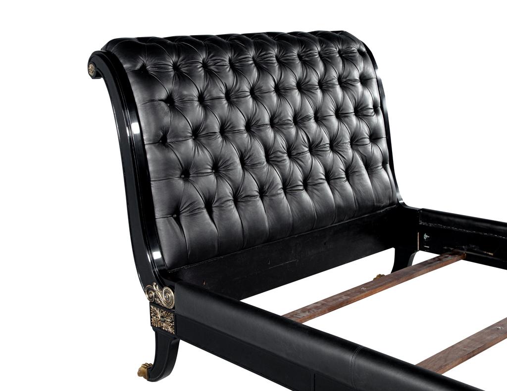 Contemporary Ralph Lauren Clivedon Tufted Black Leather Bed Queen Size For Sale