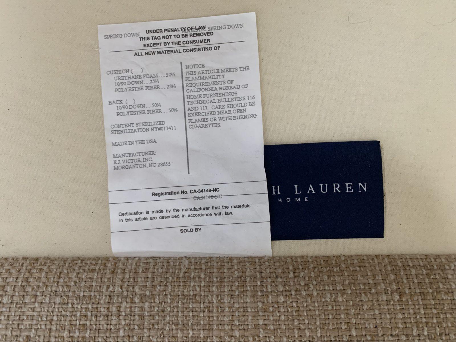 Ralph Lauren “Club” 3-Seat Sofa – In Woven Wool For Sale 10