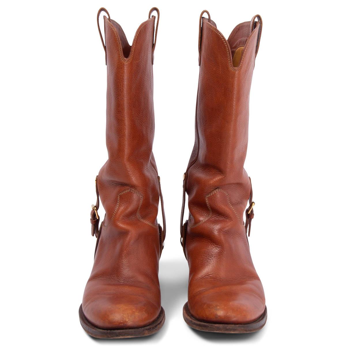 100% authentic Ralph Lauren Collection Vintage western cowboy boots in cognac brown calfskin with gold-tone hardware. Have been worn and are in good condition. 

Measurements
Imprinted Size	8B
Shoe Size	38.5
Inside Sole	26cm (10.1in)
Width	8cm