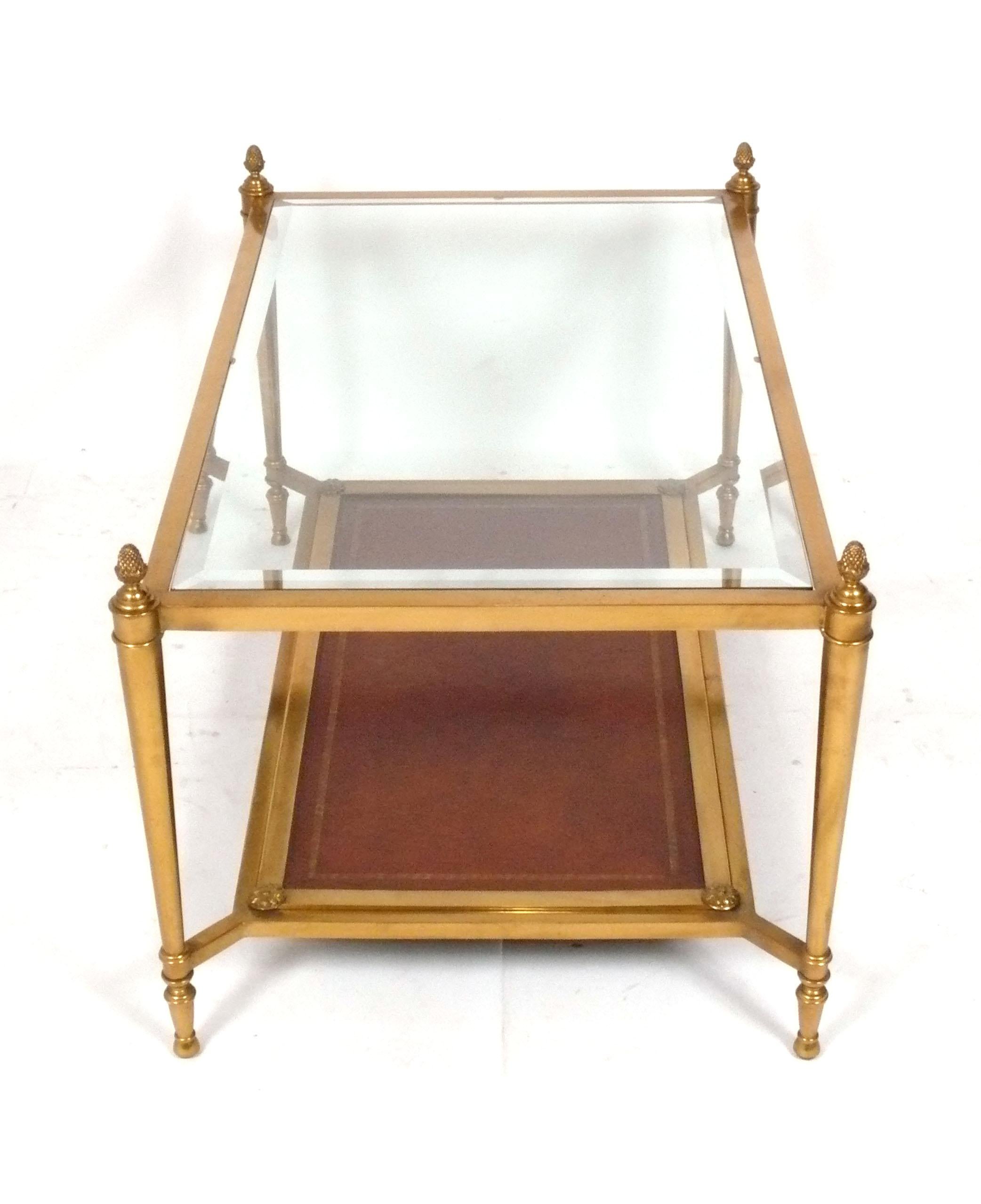 Regency Ralph Lauren Cognac Leather and Brass Coffee Table