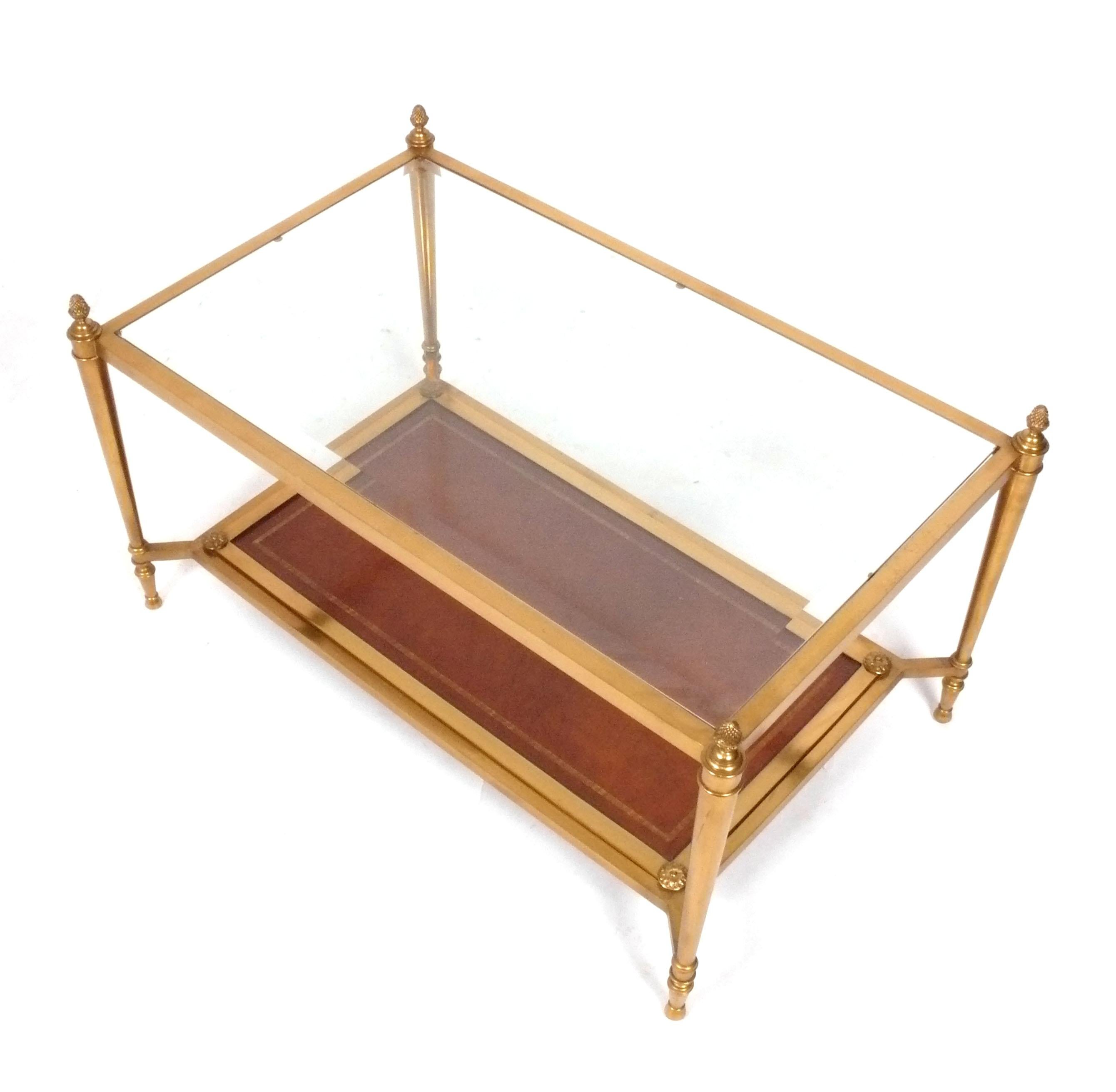 American Ralph Lauren Cognac Leather and Brass Coffee Table