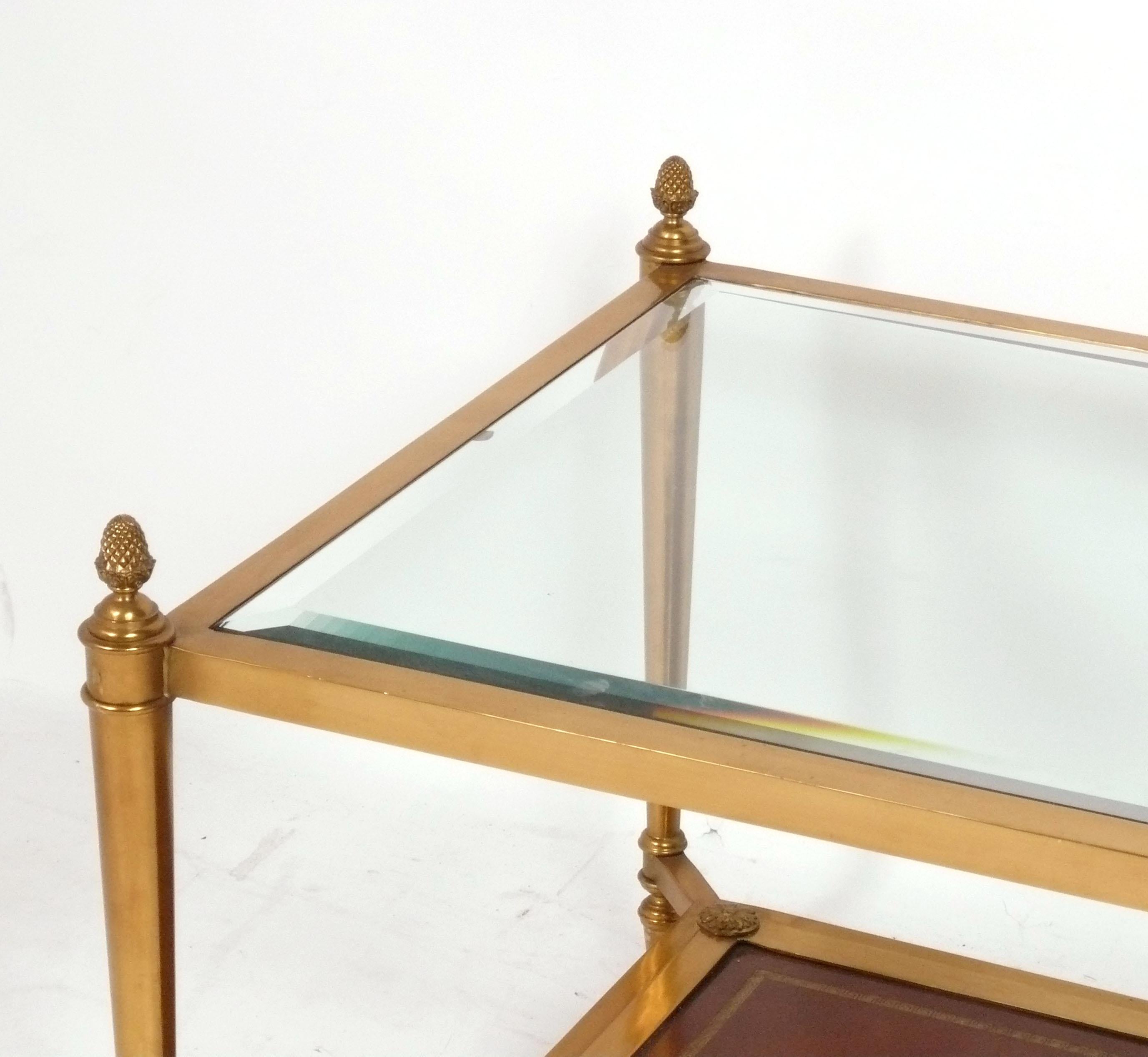 Ralph Lauren Cognac Leather and Brass Coffee Table In Good Condition In Atlanta, GA