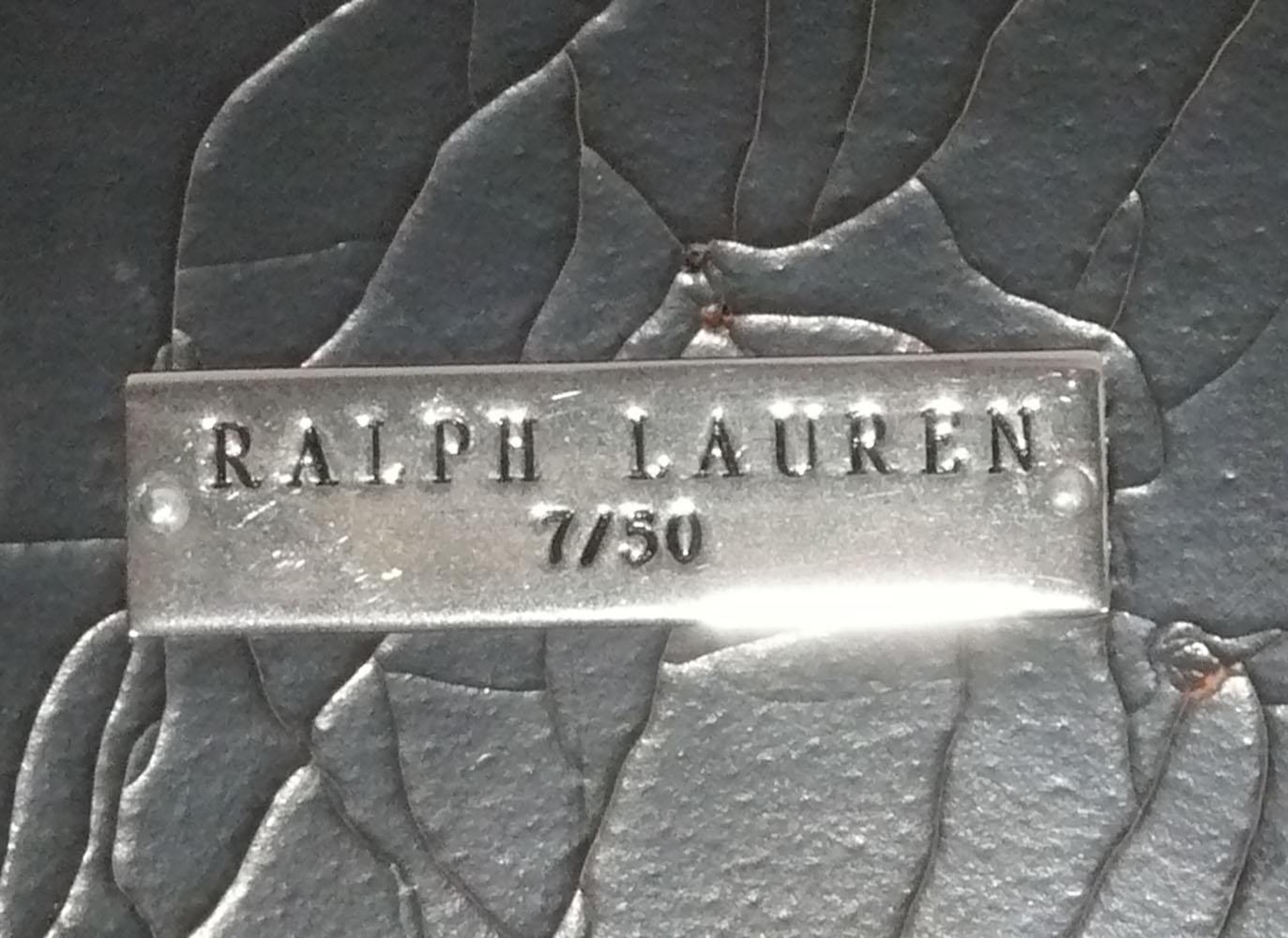 Contemporary Ralph Lauren Cognac Leather and Brass Coffee Table