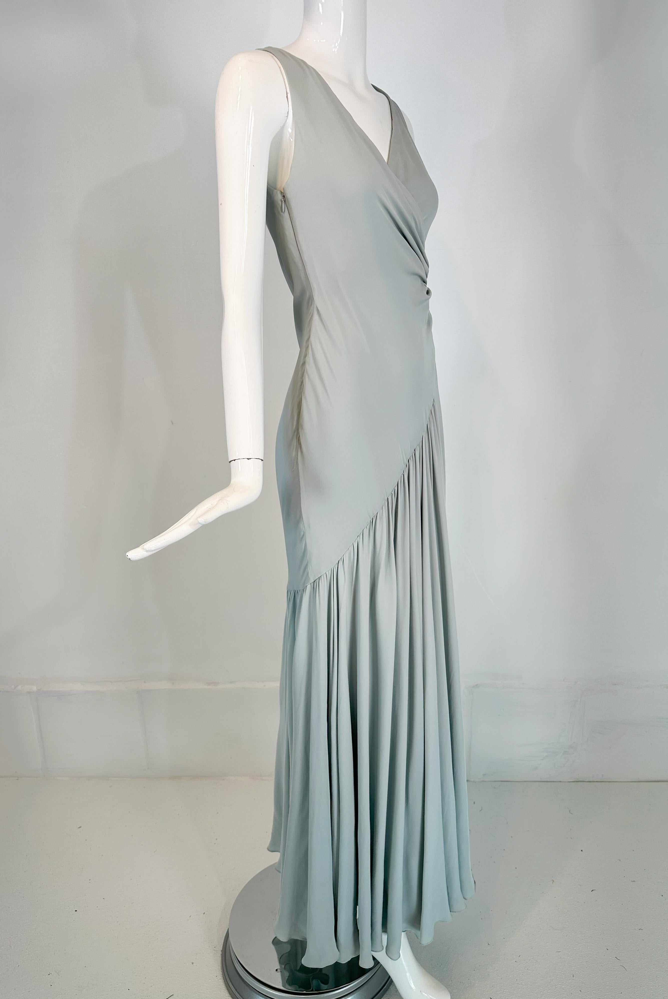 Gray Ralph Lauren Collection 1930s Inspired Pale Blue Silk Crepe Bias Cut  Gown  2 For Sale