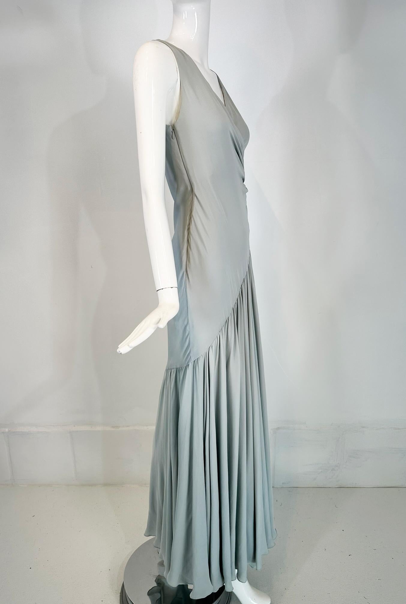 Ralph Lauren Collection 1930s Inspired Pale Blue Silk Crepe Bias Cut  Gown  2 In Good Condition For Sale In West Palm Beach, FL