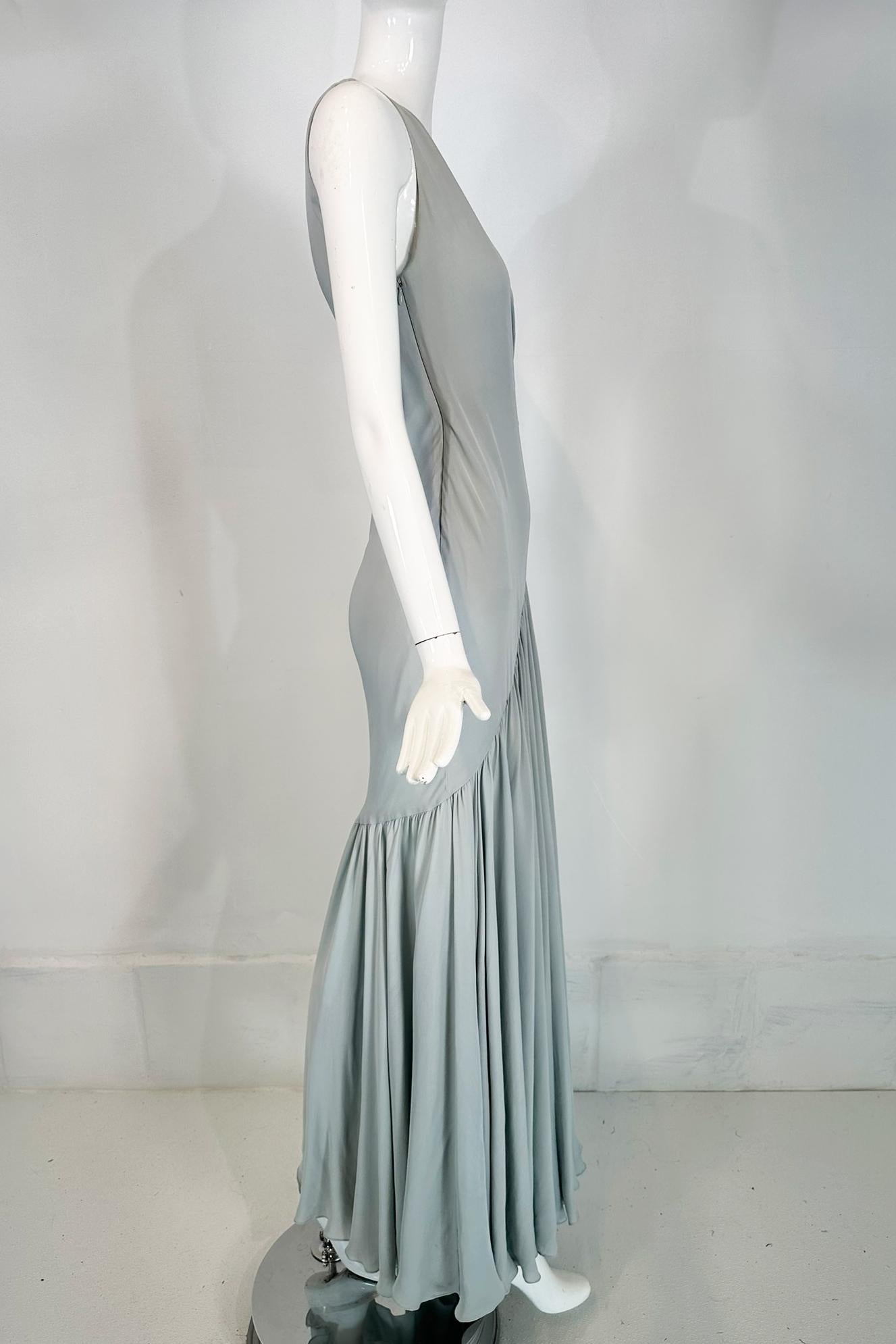 Women's Ralph Lauren Collection 1930s Inspired Pale Blue Silk Crepe Bias Cut  Gown  2 For Sale