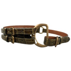 RALPH LAUREN Collection 2006 Waist Size L Brown Alligator Double Buckle Belt