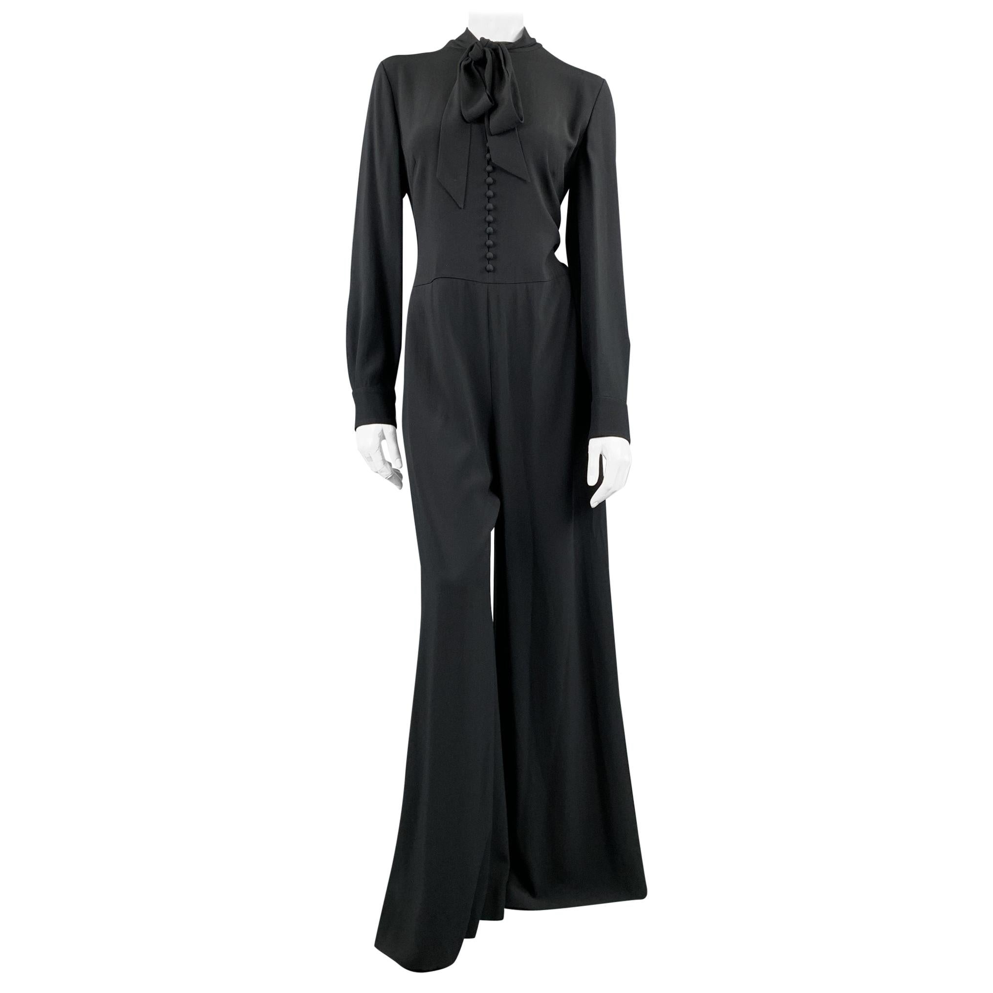 Acetate Long Sleeve Wide Leg Jumpsuit 