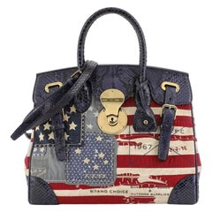 Ralph Lauren Collection American Flag Ricky Satchel Patchwork Canvas avec Python