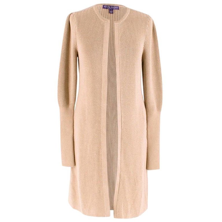 Ralph Lauren Collection Beige Knitted Longline Cardigan - Size S For Sale  at 1stDibs