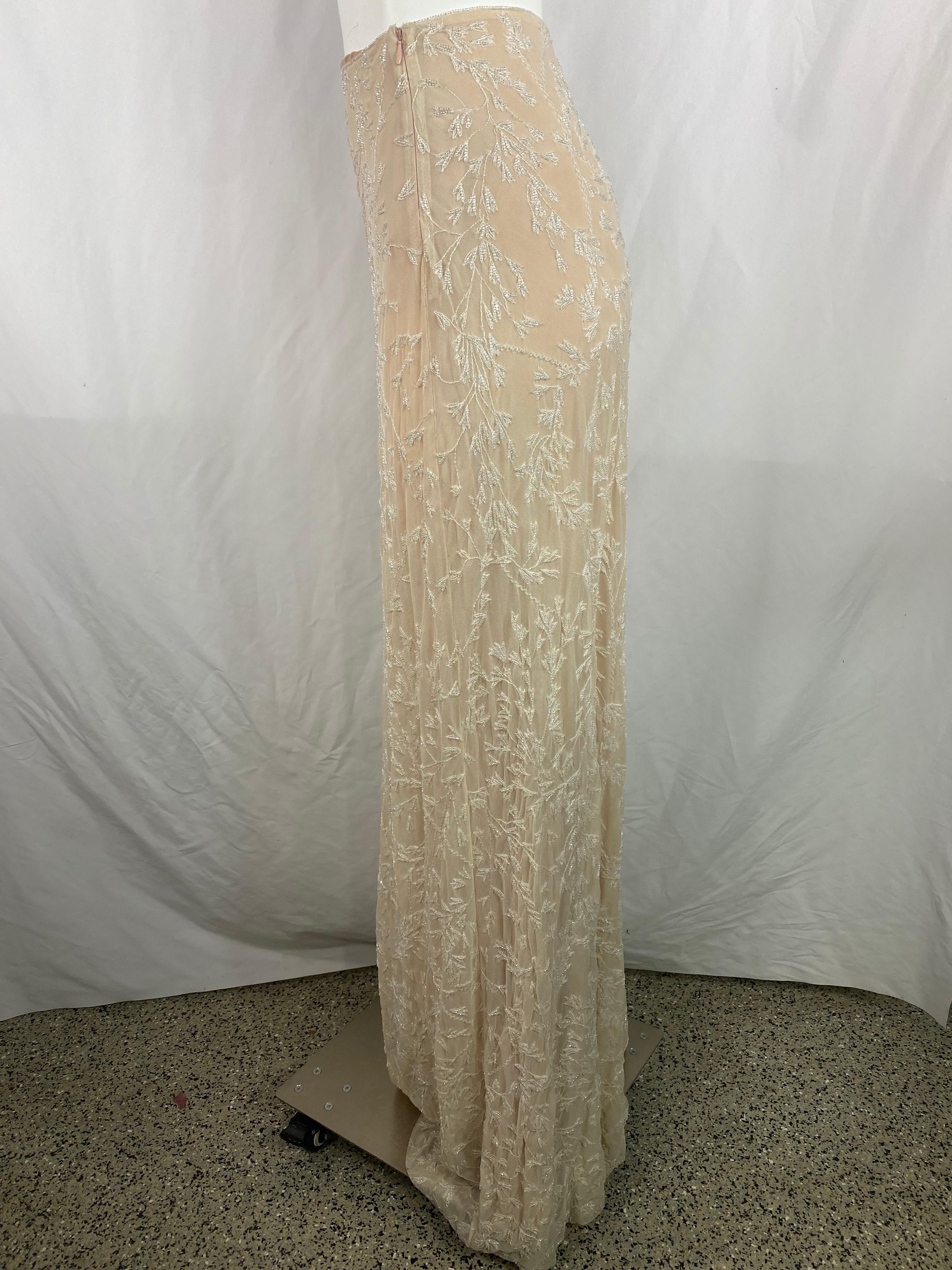 De las mujeres Ralph Lauren Collection Maxifalda de Malla Beige, Talla 4