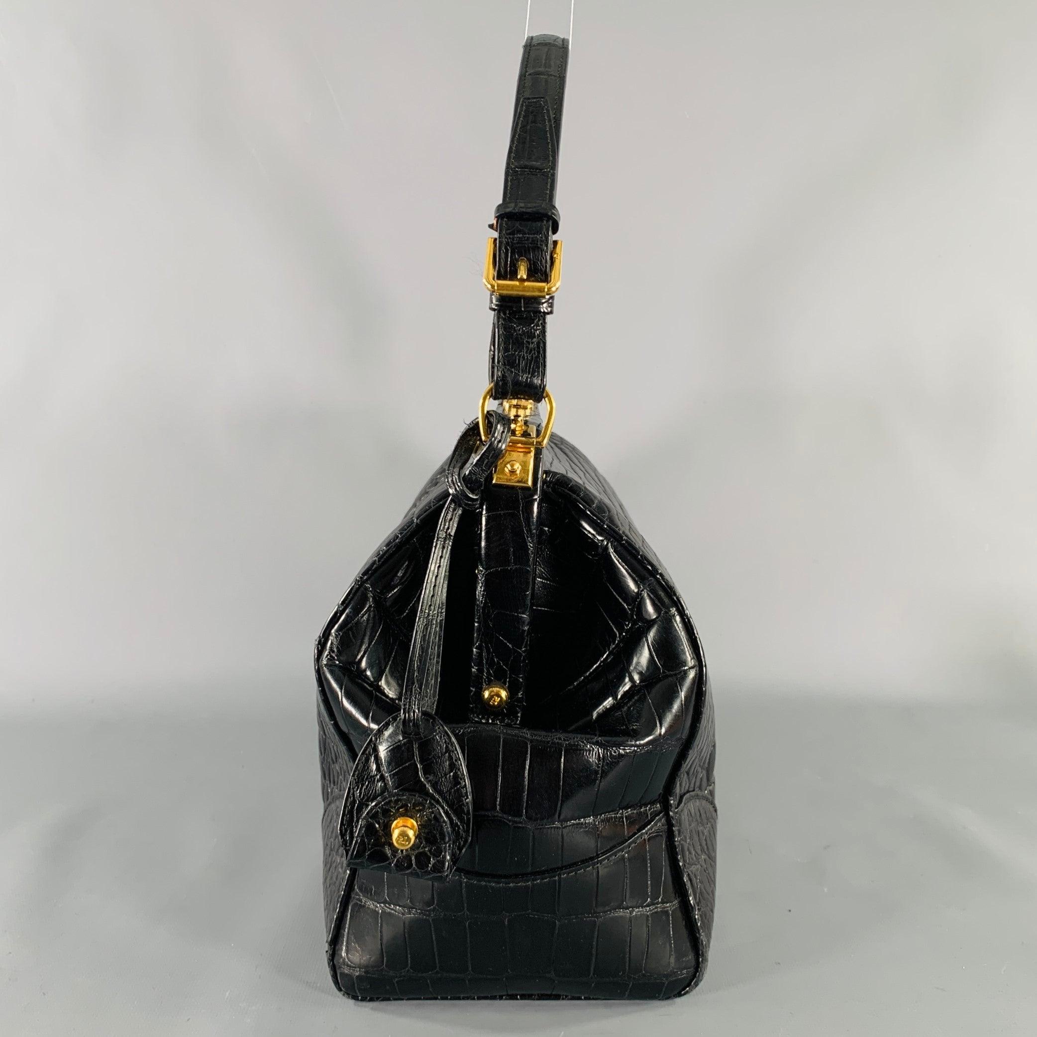 Men's RALPH LAUREN COLLECTION Black Gold Alligator Doctor Handbag For Sale