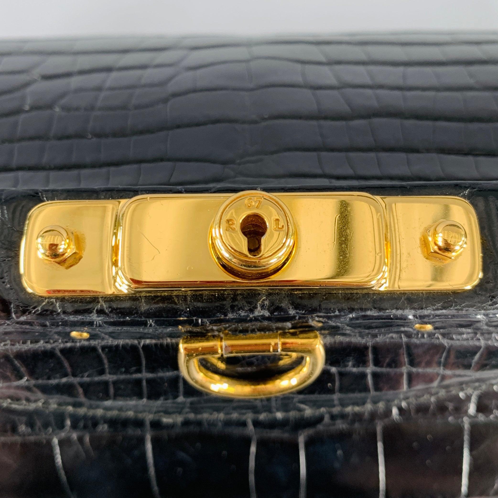 RALPH LAUREN COLLECTION Black Gold Alligator Doctor Handbag For Sale 1
