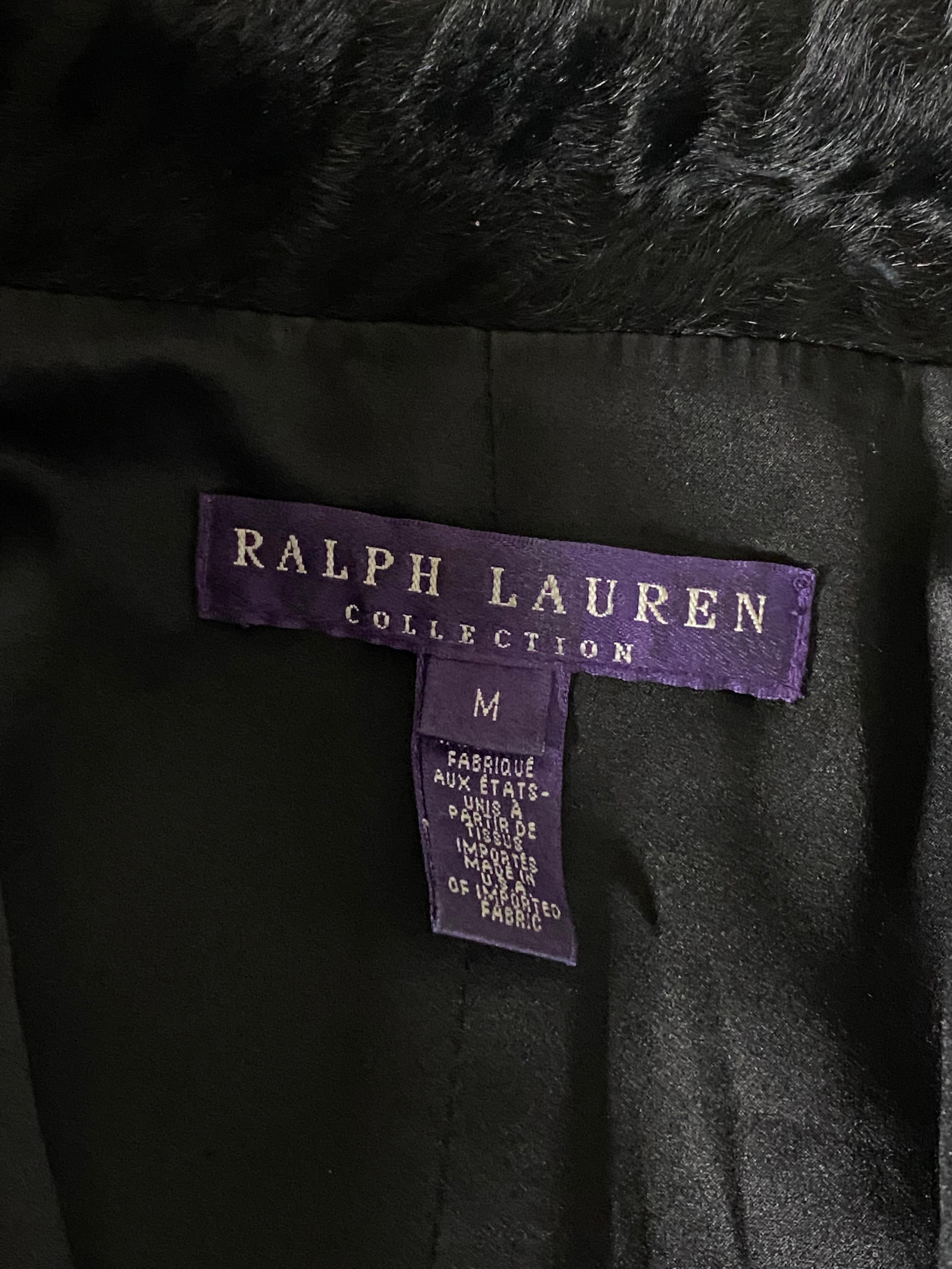Ralph Lauren Collection Black Lamb Fur Cropped Cover Up Jacket, Size M In Excellent Condition For Sale In Beverly Hills, CA